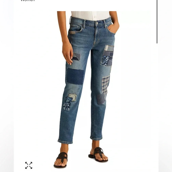 NWT Ralph Lauren Patchwork Stretch Relaxed Taper Denim Jeans Size 6 - Picture 3 of 12